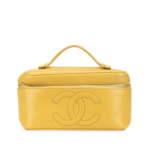 シャネル ココマーク ミラー付き バニティバッグ ハンドバッグ イエロー キャビアスキン レディース CHANEL 【中古】