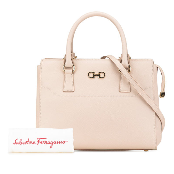 サルヴァトーレフェラガモ ガンチーニ ハンドバッグ ショルダーバッグ 2WAY GG-21F317 ベージュ ピンク レザー レディース Salvatore Ferragamo 【中古】