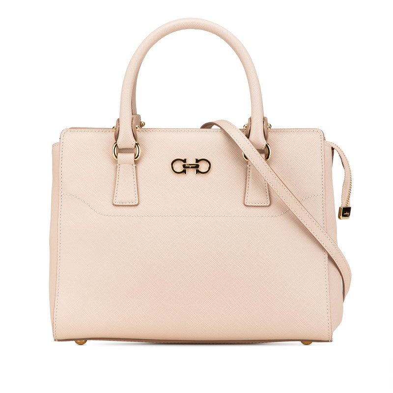 サルヴァトーレフェラガモ ガンチーニ ハンドバッグ ショルダーバッグ 2WAY GG-21F317 ベージュ ピンク レザー レディース Salvatore Ferragamo 【中古】