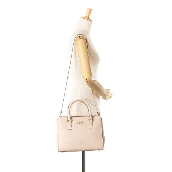 サルヴァトーレフェラガモ ガンチーニ ハンドバッグ ショルダーバッグ 2WAY GG-21F317 ベージュ ピンク レザー レディース Salvatore Ferragamo 【中古】