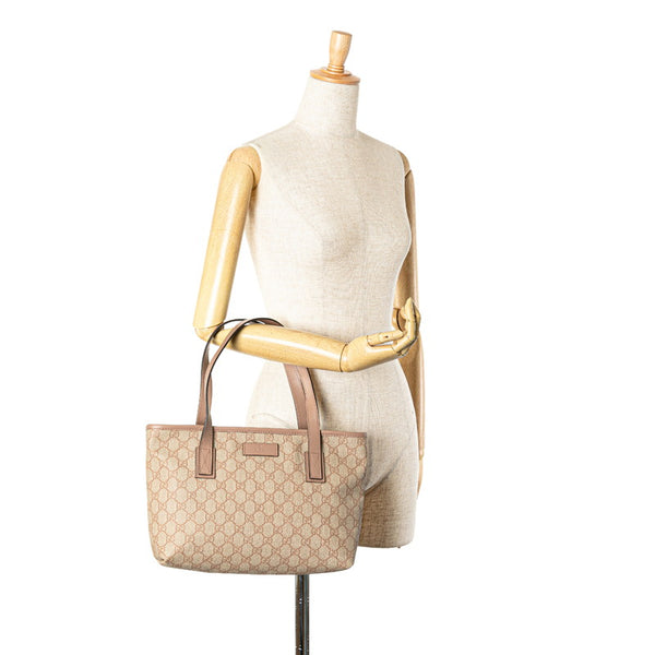 グッチ GGスプリーム トートバッグ 211138  ピンク ベージュ PVC レザー レディース GUCCI 【中古】
