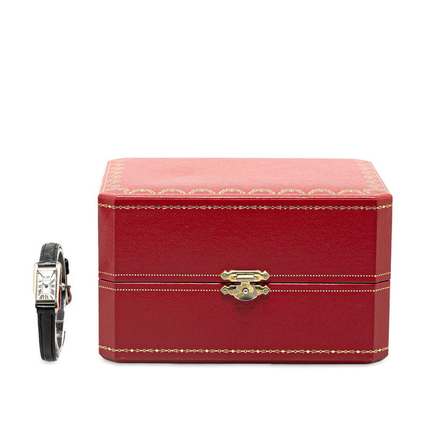 カルティエ タンクアロンジエ ベルト（社外品） 腕時計 W1540856 クオーツ ホワイト文字盤 K18WG ホワイトゴールド レディース CARTIER 【中古】