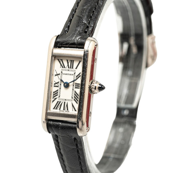カルティエ タンクアロンジエ ベルト（社外品） 腕時計 W1540856 クオーツ ホワイト文字盤 K18WG ホワイトゴールド レディース CARTIER 【中古】
