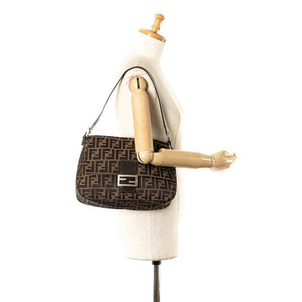 フェンディ ズッカ マンマバケット ハンドバッグ ワンショルダーバッグ ブラウン キャンバス レザー レディース FENDI 【中古】