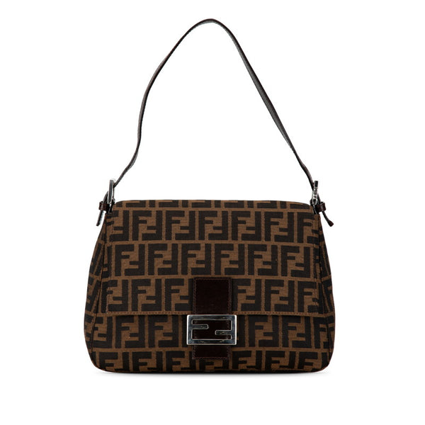 フェンディ ズッカ マンマバケット ハンドバッグ ワンショルダーバッグ ブラウン キャンバス レザー レディース FENDI 【中古】