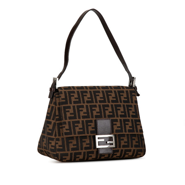 フェンディ ズッカ マンマバケット ハンドバッグ ワンショルダーバッグ ブラウン キャンバス レザー レディース FENDI 【中古】