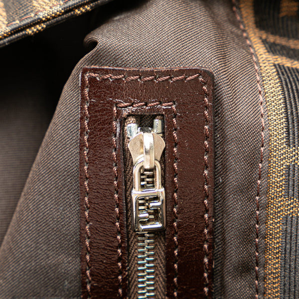 フェンディ ズッカ マンマバケット ハンドバッグ ワンショルダーバッグ ブラウン キャンバス レザー レディース FENDI 【中古】