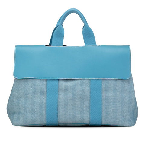 エルメス ヴァルパライソMM ハンドバッグ ブルージーン トワルシェブロン レザー レディース HERMES 【中古】