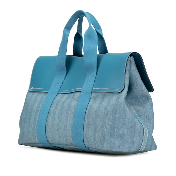 エルメス ヴァルパライソMM ハンドバッグ ブルージーン トワルシェブロン レザー レディース HERMES 【中古】