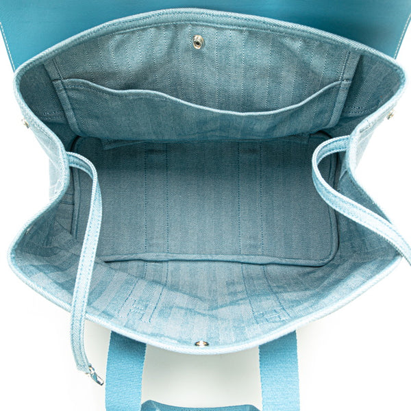 エルメス ヴァルパライソMM ハンドバッグ ブルージーン トワルシェブロン レザー レディース HERMES 【中古】