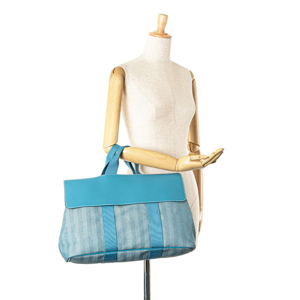 エルメス ヴァルパライソMM ハンドバッグ ブルージーン トワルシェブロン レザー レディース HERMES 【中古】