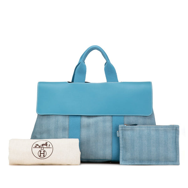 エルメス ヴァルパライソMM ハンドバッグ ブルージーン トワルシェブロン レザー レディース HERMES 【中古】