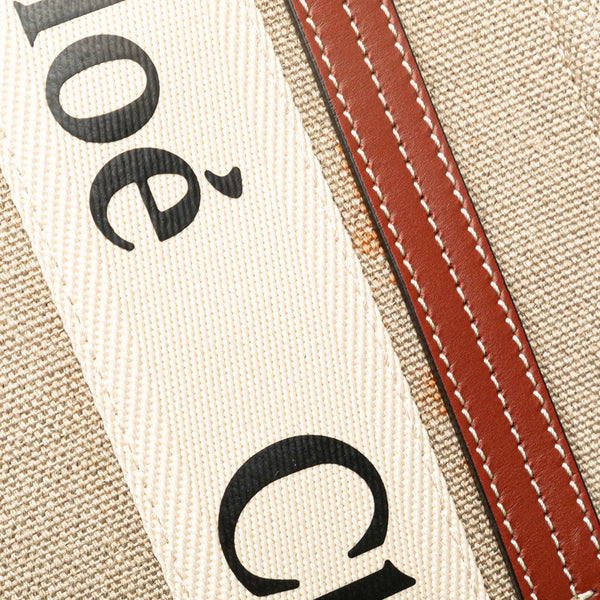 クロエ ウッディ スモール ハンドバッグ ショルダーバッグ 2WAY ベージュ ブラウン キャンバス レザー レディース Chloe 【中古】