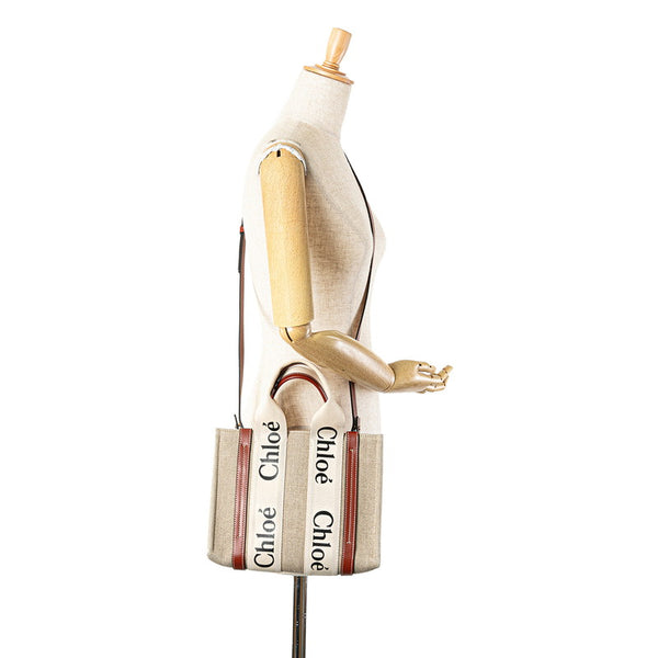 クロエ ウッディ スモール ハンドバッグ ショルダーバッグ 2WAY ベージュ ブラウン キャンバス レザー レディース Chloe 【中古】