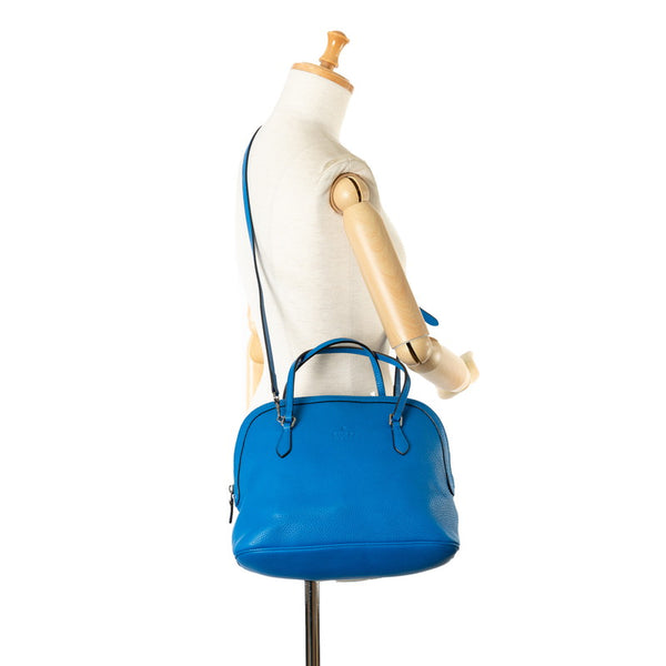 グッチ ロゴ ハンドバッグ ショルダーバッグ 2WAY ブルー レザー レディース GUCCI 【中古】