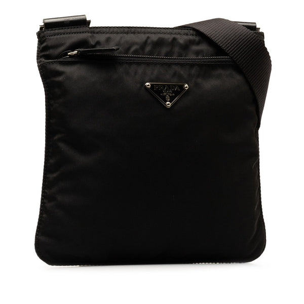 プラダ 三角ロゴプレート 斜め掛け ショルダーバッグ ブラック ナイロン レザー レディース PRADA 【中古】