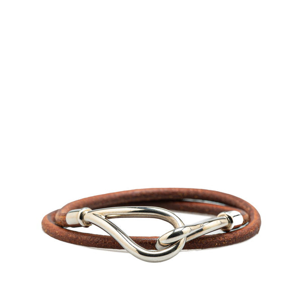 エルメス ジャンボ ブレスレット ブラウン シルバー レザー メタル レディース HERMES 【中古】