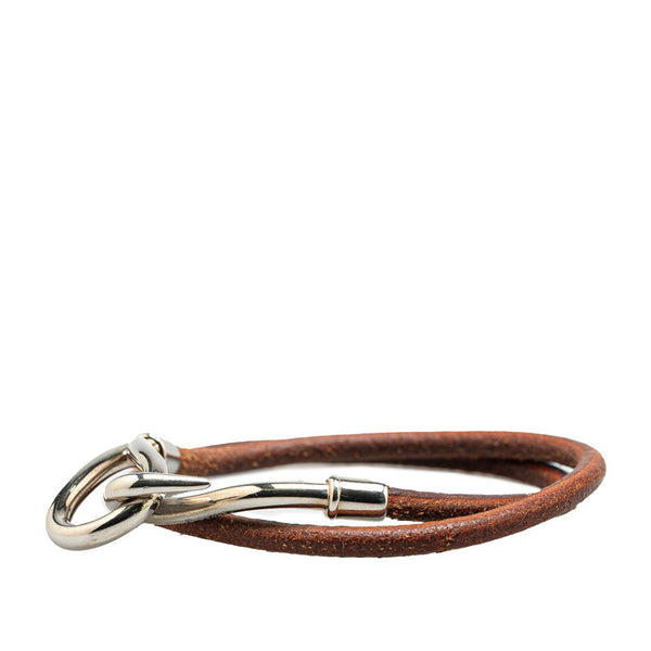 エルメス ジャンボ ブレスレット ブラウン シルバー レザー メタル レディース HERMES 【中古】