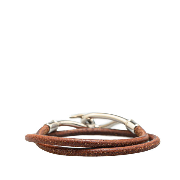 エルメス ジャンボ ブレスレット ブラウン シルバー レザー メタル レディース HERMES 【中古】