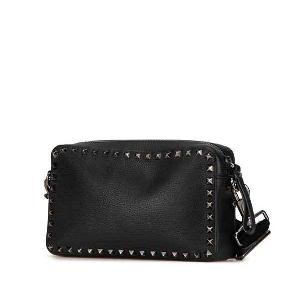ヴァレンティノ ロックスタッズ ショルダーバッグ ブラック レザー レディース VALENTINO 【中古】
