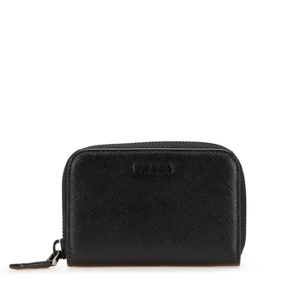 プラダ サフィアーノ ラウンドファスナー コインケース ブラック レザー レディース PRADA 【中古】