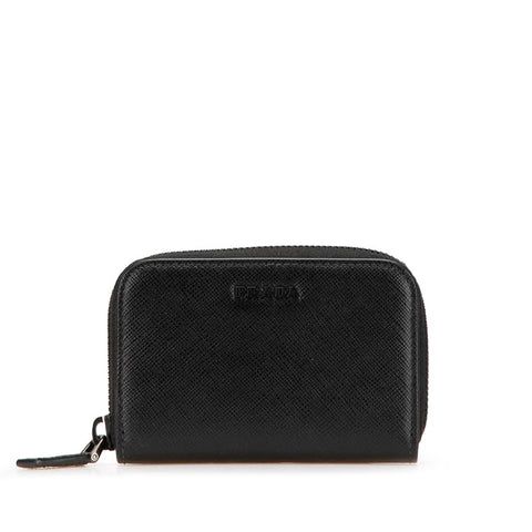 プラダ サフィアーノ ラウンドファスナー コインケース ブラック レザー レディース PRADA 【中古】