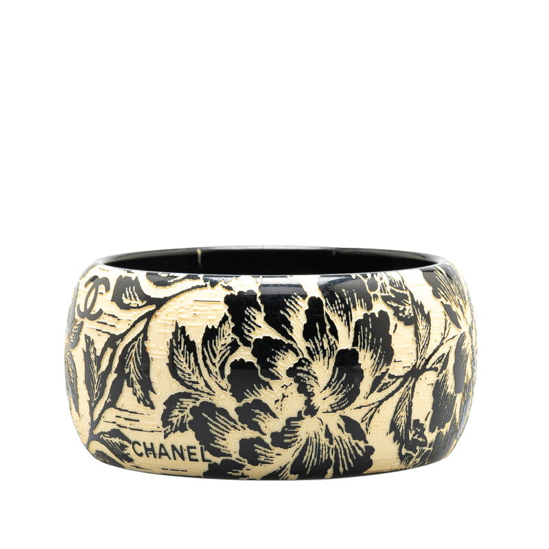 シャネル ココマーク ボタニカル柄 バングル ブラック ホワイト プラスチック レディース CHANEL 【中古】