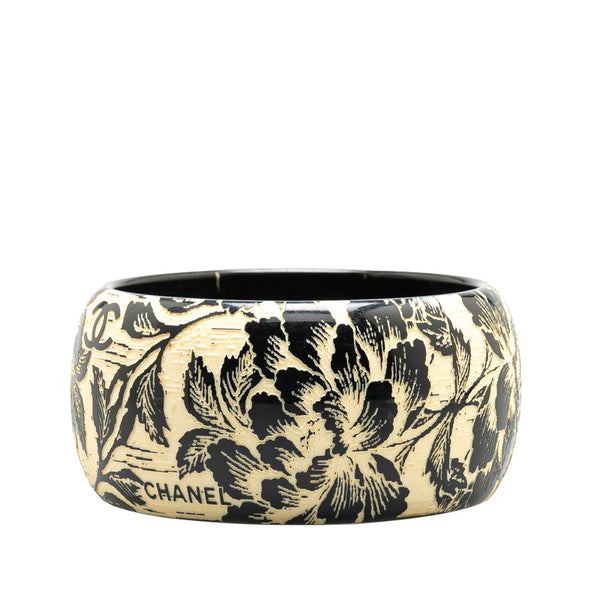 シャネル ココマーク ボタニカル柄 バングル ブラック ホワイト プラスチック レディース CHANEL 【中古】