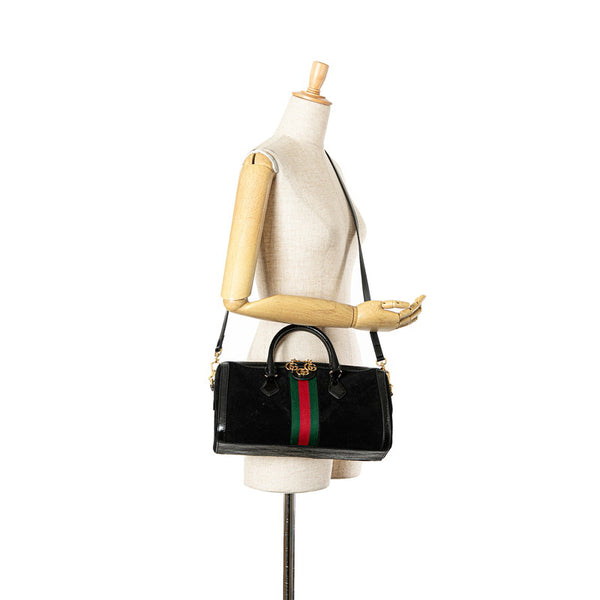 グッチ シェリーライン オフィディア GGミディアム ハンドバッグ ショルダーバッグ 2WAY 524532 ブラック パテントレザー スエード レディース GUCCI 【中古】