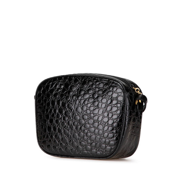 サルヴァトーレフェラガモ 型押し 斜め掛け ショルダーバッグ ブラック レザー レディース Salvatore Ferragamo 【中古】