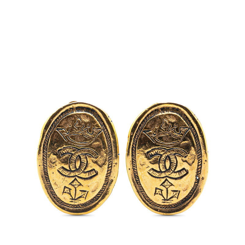 シャネル ココマーク オーバル 王冠 クラウン イヤリング ゴールド メッキ レディース CHANEL 【中古】