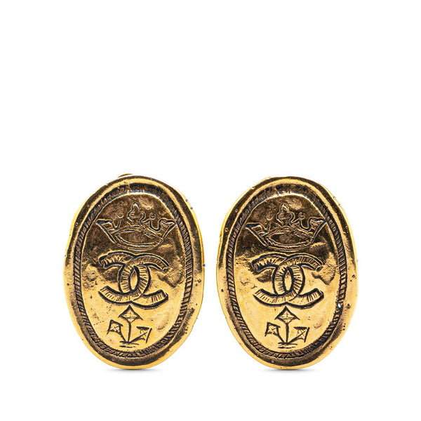 シャネル ココマーク オーバル 王冠 クラウン イヤリング ゴールド メッキ レディース CHANEL 【中古】