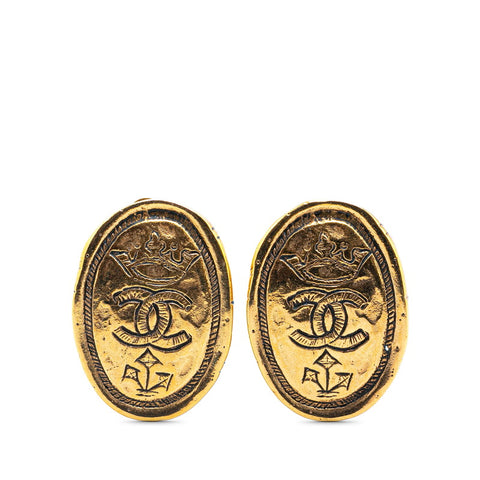 シャネル ココマーク オーバル 王冠 クラウン イヤリング ゴールド メッキ レディース CHANEL 【中古】