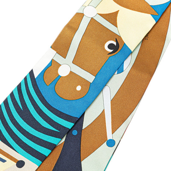 エルメス ツイリー Parade en Fanfare パラード アン ファンファーレ スカーフ ブルー ブラウン レッド マルチカラー シルク レディース HERMES 【中古】