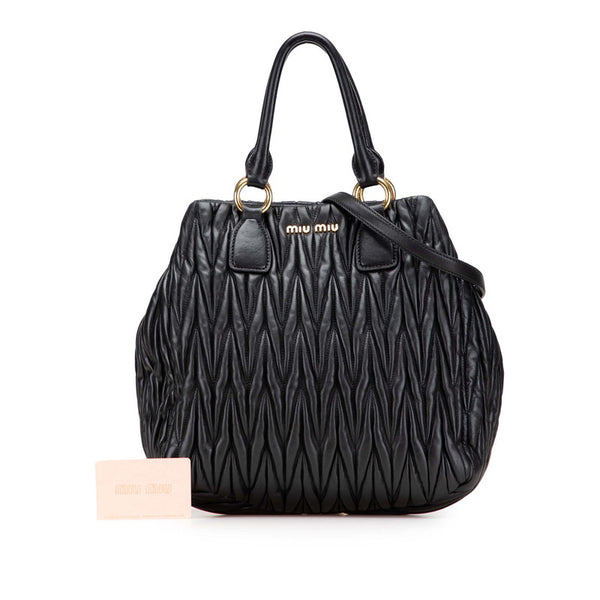 ミュウミュウ マテラッセ トートバッグ ショルダーバッグ 2WAY ブラック レザー レディース MIUMIU 【中古】