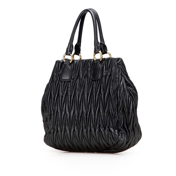 ミュウミュウ マテラッセ トートバッグ ショルダーバッグ 2WAY ブラック レザー レディース MIUMIU 【中古】