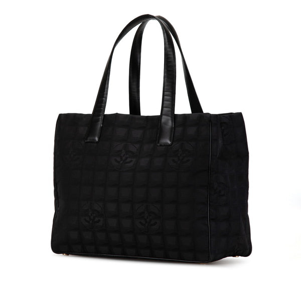 シャネル ニュートラベルライン ココマーク トートMM トートバッグ ブラック ナイロン レザー レディース CHANEL 【中古】