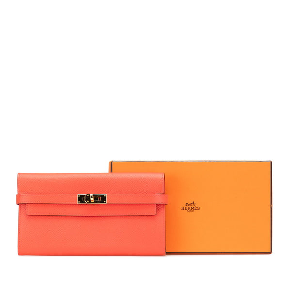 エルメス ケリーウォレット ロング 長財布 ローズジャイプールサーモン ピンク ヴォーエプソン レディース HERMES 【中古】