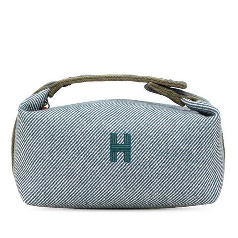 エルメス ブリッド ア ブラックPM ハンドバッグ ブルーアビス グリーン コットン レディース HERMES 【中古】