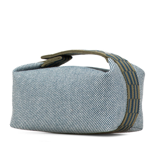 エルメス ブリッド ア ブラックPM ハンドバッグ ブルーアビス グリーン コットン レディース HERMES 【中古】