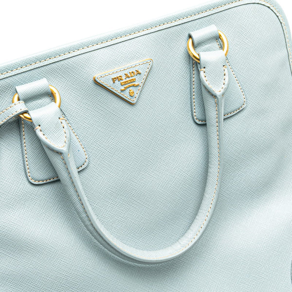 プラダ 三角ロゴプレート サフィアーノ ハンドバッグ ショルダーバッグ 2WAY ライトブルー レザー レディース PRADA 【中古】