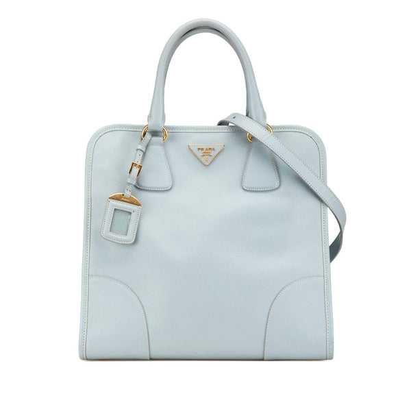 プラダ 三角ロゴプレート サフィアーノ ハンドバッグ ショルダーバッグ 2WAY ライトブルー レザー レディース PRADA 【中古】