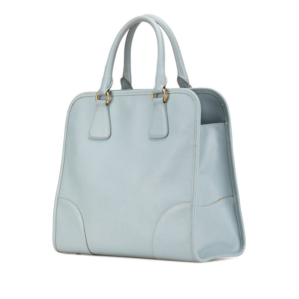 プラダ 三角ロゴプレート サフィアーノ ハンドバッグ ショルダーバッグ 2WAY ライトブルー レザー レディース PRADA 【中古】