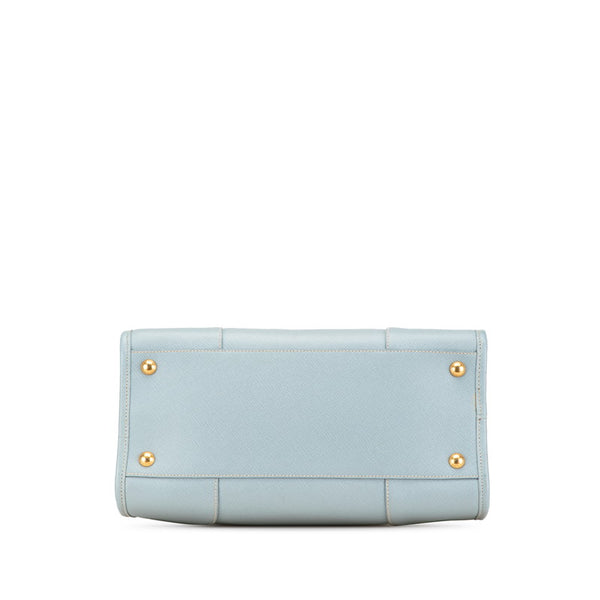 プラダ 三角ロゴプレート サフィアーノ ハンドバッグ ショルダーバッグ 2WAY ライトブルー レザー レディース PRADA 【中古】