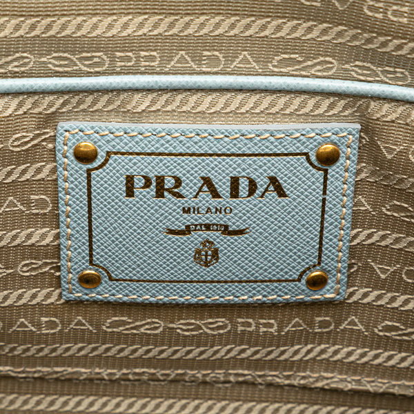 プラダ 三角ロゴプレート サフィアーノ ハンドバッグ ショルダーバッグ 2WAY ライトブルー レザー レディース PRADA 【中古】