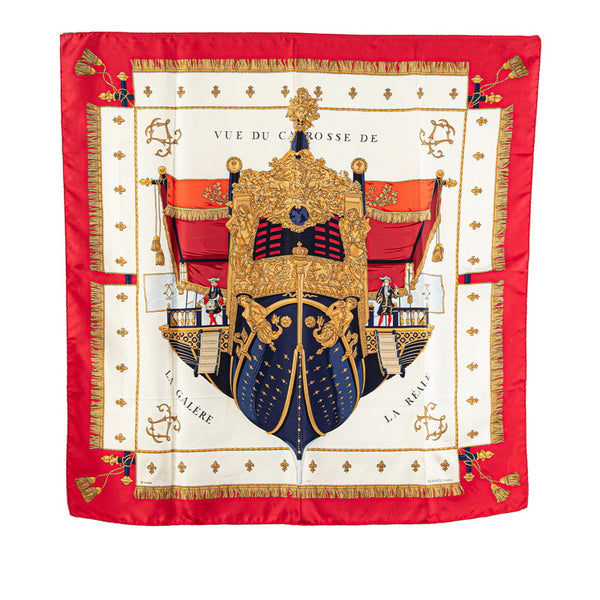 エルメス カレ90 VUE DU CAROSSE DE LA GALERE LA REALE クイーンの戴冠式 スカーフ ホワイト マルチカラー シルク レディース HERMES 【中古】