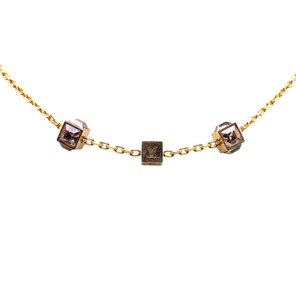ルイ ヴィトン コリエ ギャンブル ネックレス M66829 ゴールド パープル グリーン メッキ ラインストーン レディース LOUIS VUITTON 【中古】