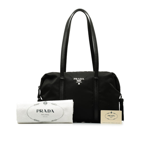 プラダ ロゴ ゴールド金具 ハンドバッグ ブラック ナイロン レザー レディース PRADA 【中古】