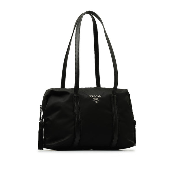 プラダ ロゴ ゴールド金具 ハンドバッグ ブラック ナイロン レザー レディース PRADA 【中古】