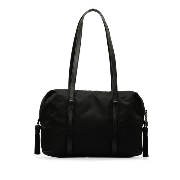 プラダ ロゴ ゴールド金具 ハンドバッグ ブラック ナイロン レザー レディース PRADA 【中古】